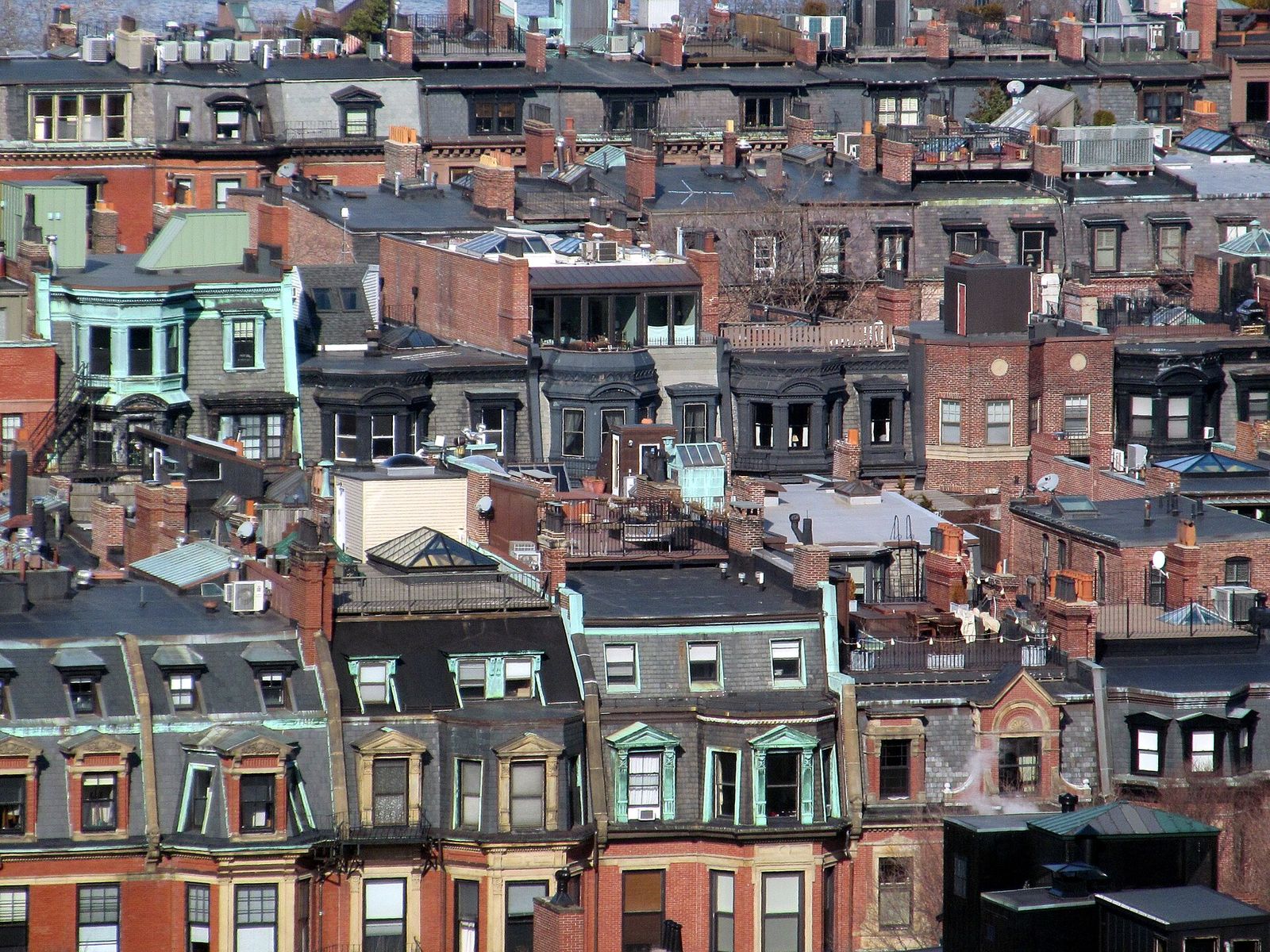 Back Bay brownstone rooftops in Boston