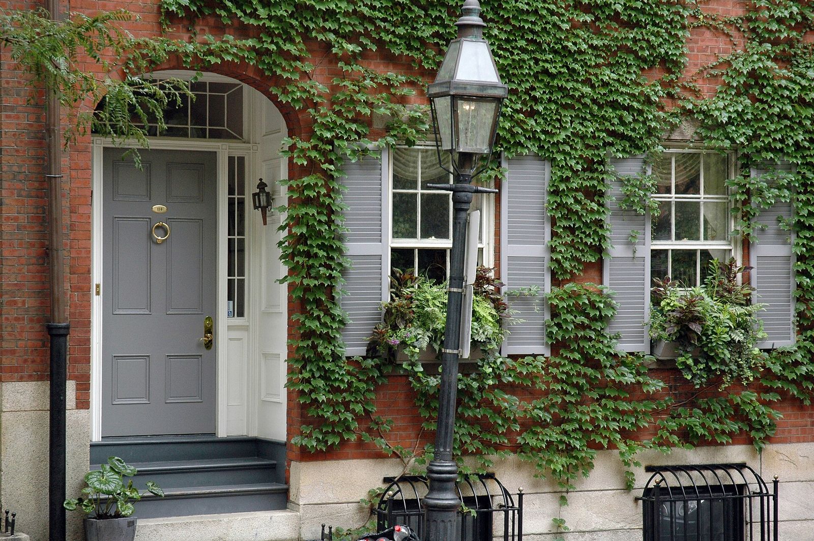 Brick townhouse entrance on Beacon Hill